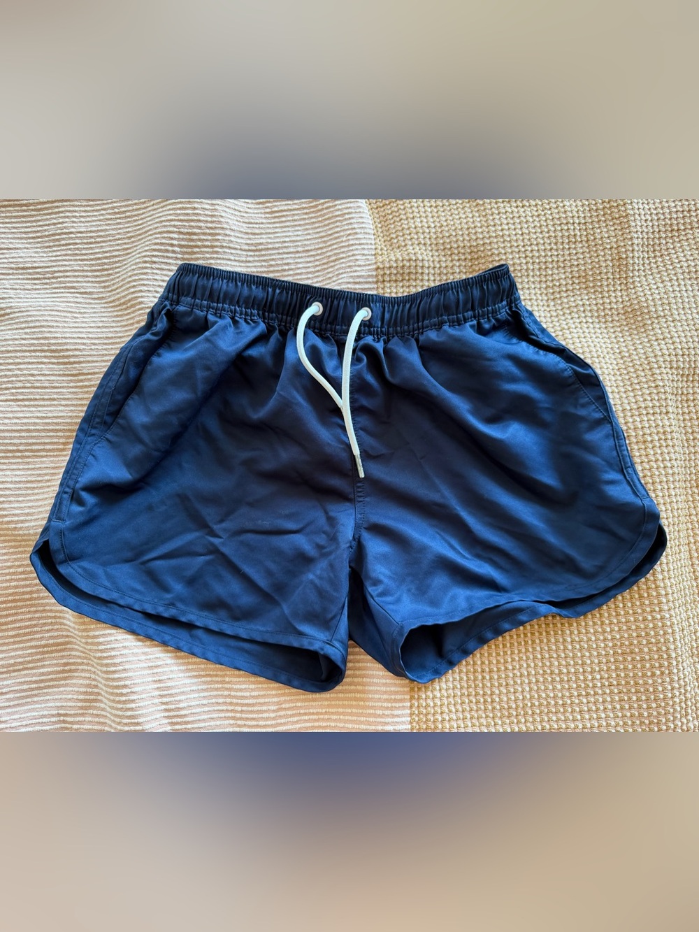 Topman Navy Swim Trunks with White Drawstring